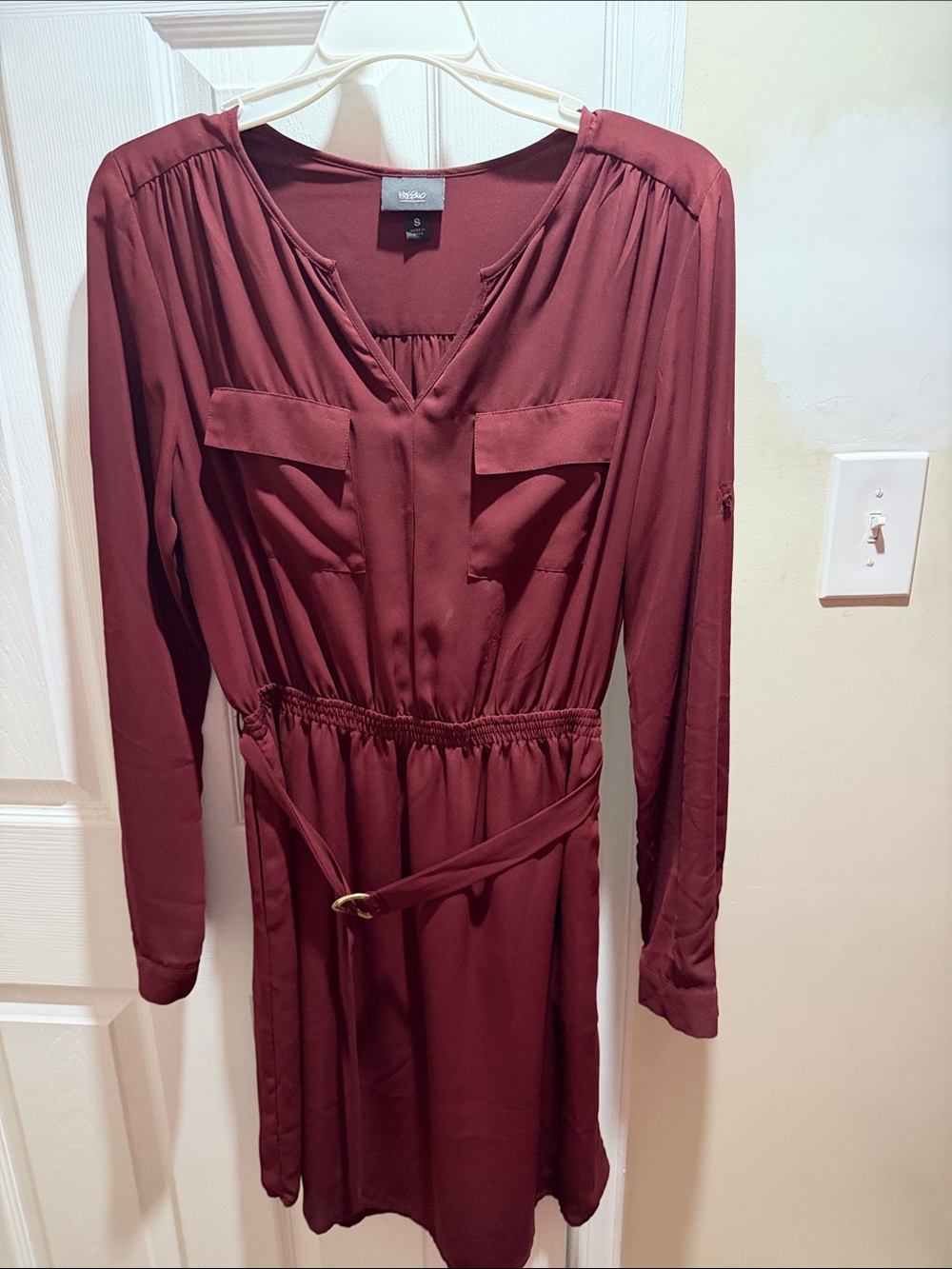 Mossimo Supply Co. Long-Sleeve Belted Dress - Burgundy